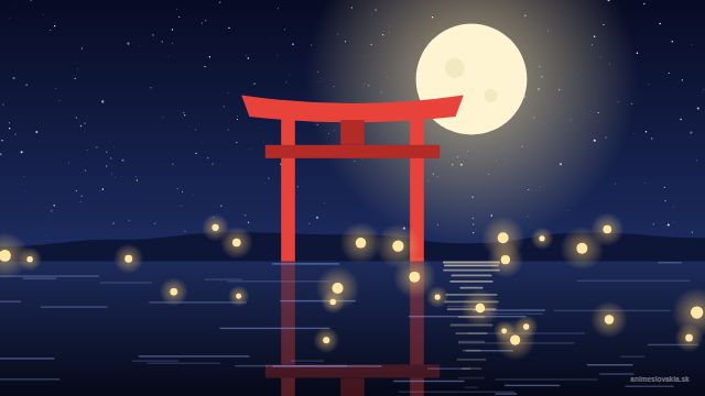 Anime tapety: Torii pod měsícem (PC)
